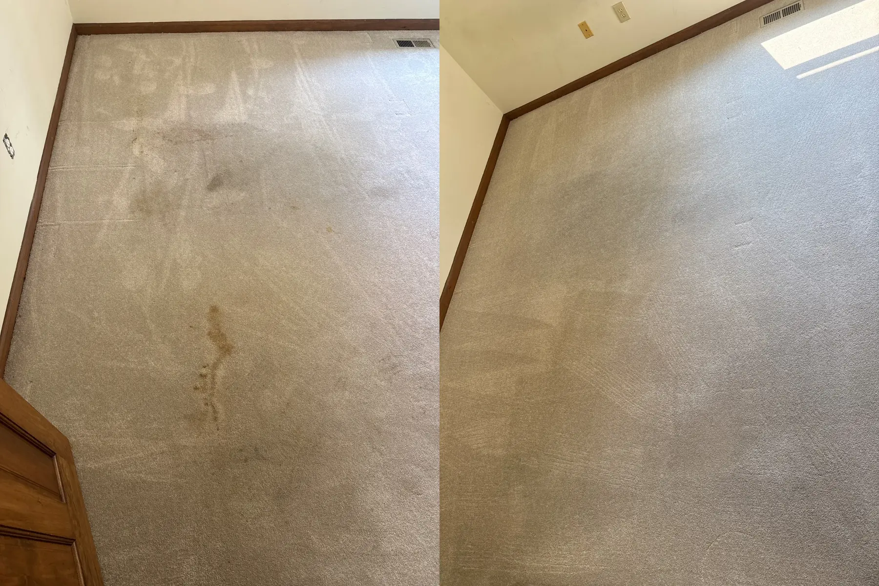 The brown mark running down the middle of this floor and the grey traffic around it came out, leaving the carpet one clean even shade.