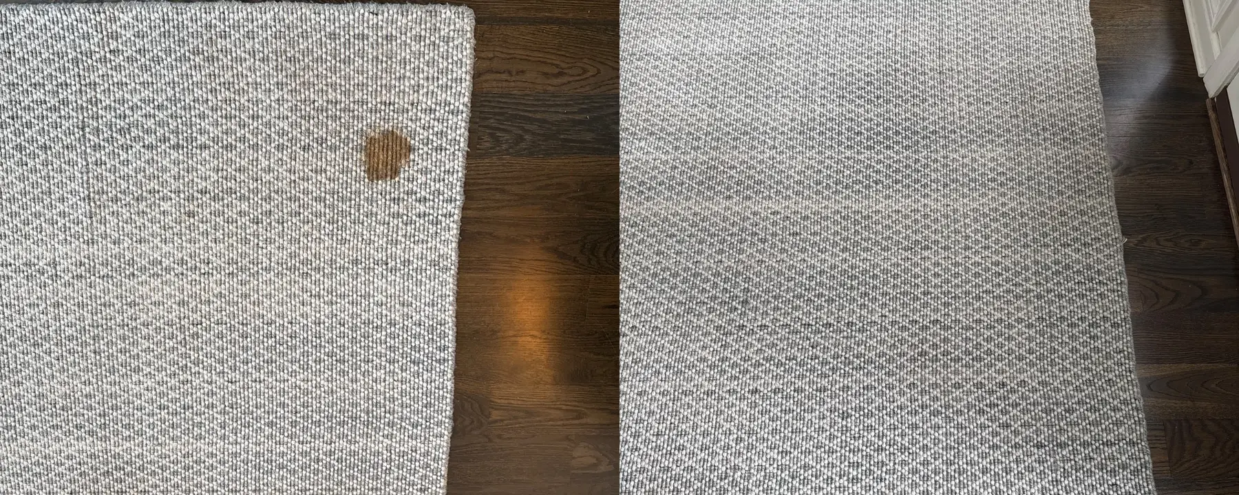 The tan spot near the edge of this rug lifted right out and the wool is one clean shade again.