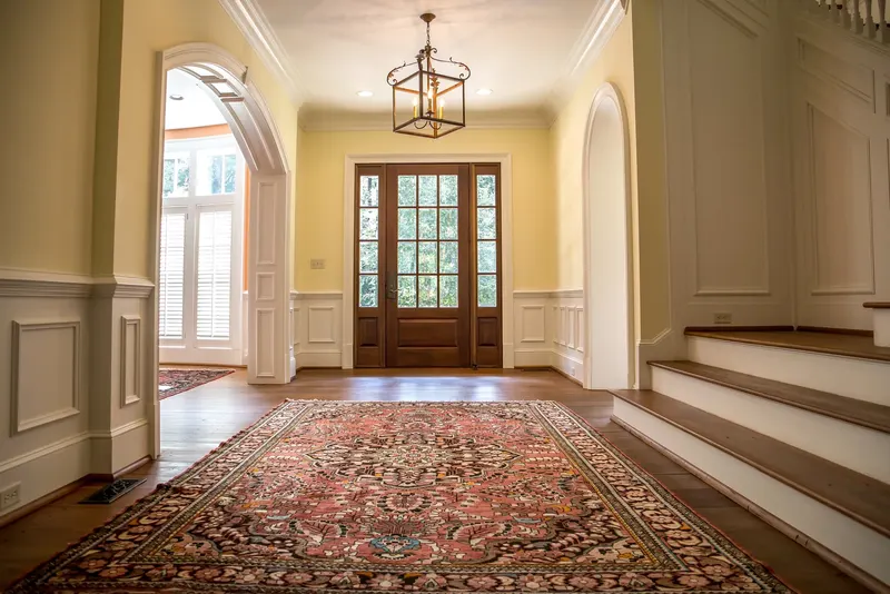 Entry hall rug and runner cleaned in place in a home on acreage