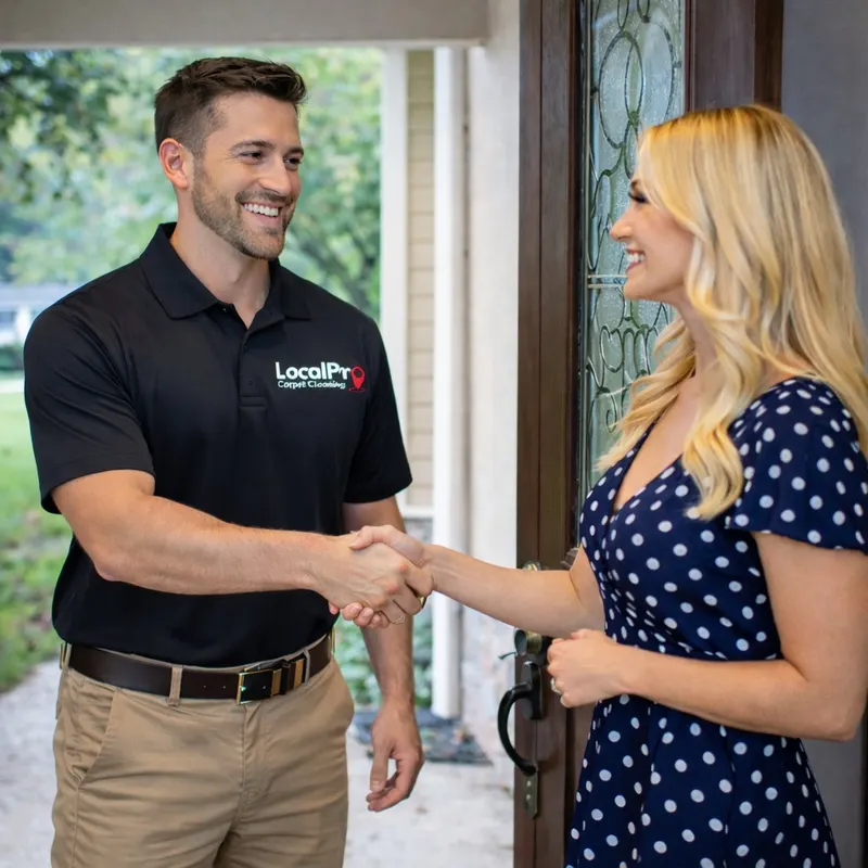 LocalPro technician greeting a customer at the front door